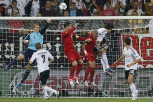 Germany's goalkeeper Neuer makes a save during their Group B Euro 2012 soccer match against Portugal at the New Lviv stadium in Lviv